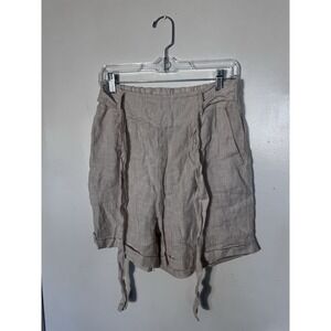 CIVICO 51 Women's 100% Linen Shorts M Beige Made in Italy Summer Casual Tie Belt